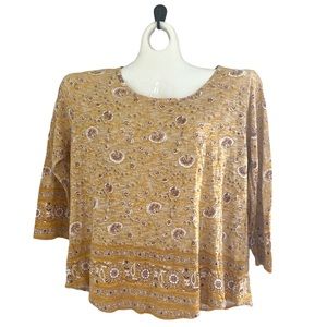 Lucky Brand sheer 3/4 sleeve shirt yellow floral